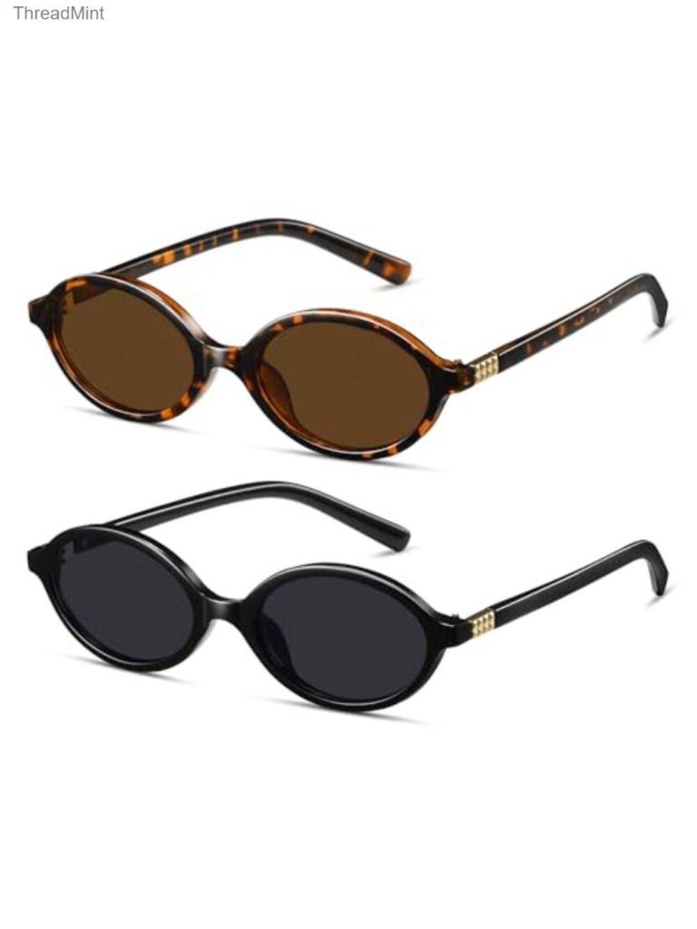 Retro Small Oval Sunglasses UV400 Polycarbonate Frame Unisex 2 Pack